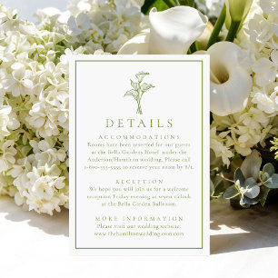 Carte D'accompagnement Détails de mariage au lys calla vert olive Classiq