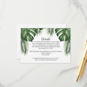 Carte D'accompagnement Détails de mariage aux feuilles de Monstera tropic
