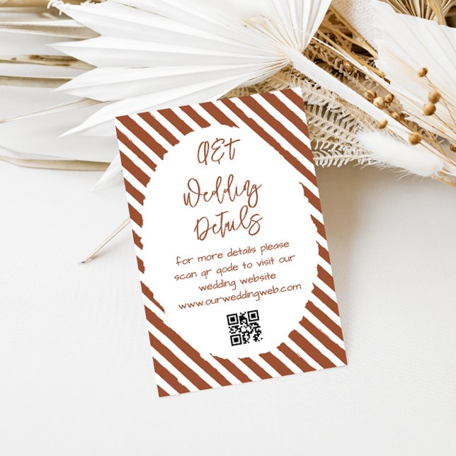 Carte D'accompagnement Détails de mariage aux rayures blanches Terracotta (Créateur téléchargé)