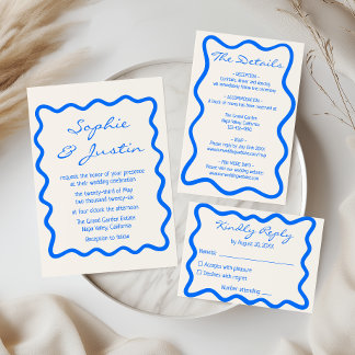 Carte D'accompagnement Détails de mariage avec bordure ondulée bleue