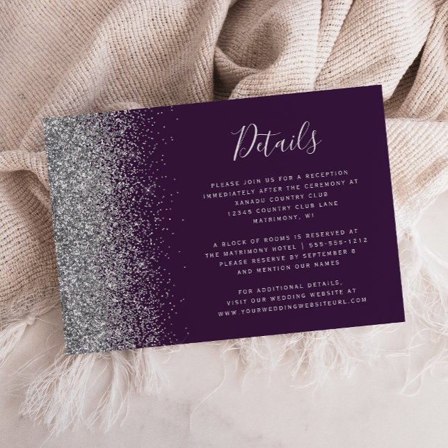 Carte D'accompagnement Détails de mariage avec bordure pailletée argent v (Créateur téléchargé)