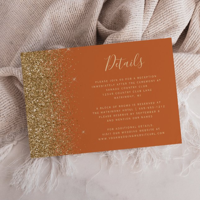 Carte D'accompagnement Détails de mariage avec bordure pailletée orange b (Créateur téléchargé)
