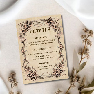 Carte D'accompagnement Détails de mariage avec cadre floral victorien