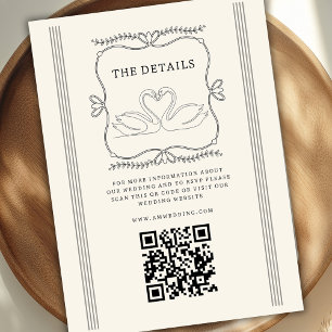 Carte D'accompagnement Détails de mariage avec code QR de cygnes vintage
