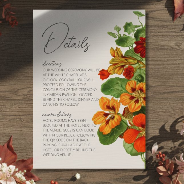 Carte D'accompagnement Détails de mariage avec code QR moderne et floral  (Invite guests to your big day with this Rustic Fall Floral Modern Wedding Enclosure Card!)