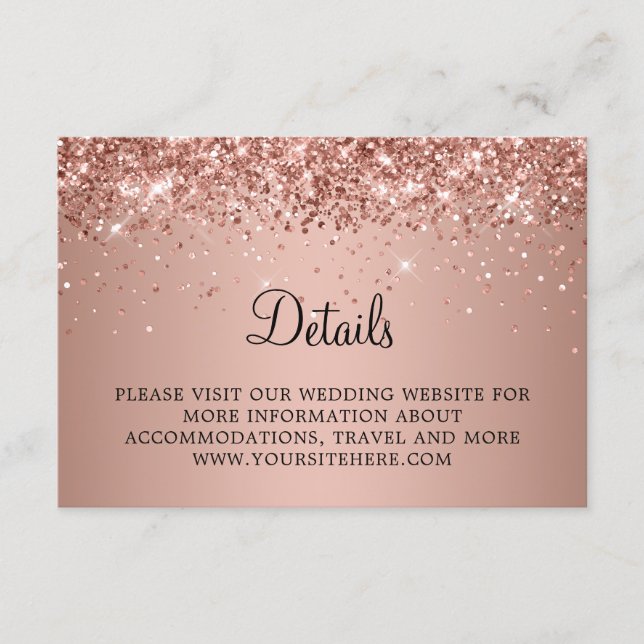 Carte D'accompagnement Détails de mariage avec dégradé de rose doré paill (Devant)