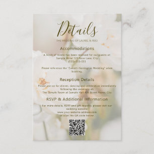 Carte D'accompagnement Détails de mariage avec photo de rose blanche roma
