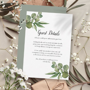 Carte D'accompagnement Détails de mariage avec verdure d'eucalyptus de fo