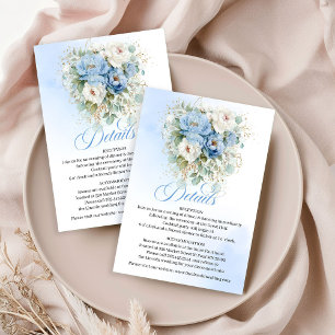 Carte D'accompagnement Détails de mariage blancs Pivoines Bleu Boho Pouss