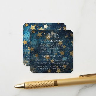 Carte D'accompagnement Détails de mariage bleu étoiles dorées