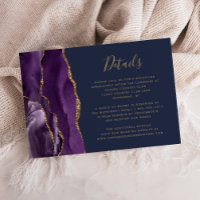 Détails de mariage bleu marine Agate Or Violet