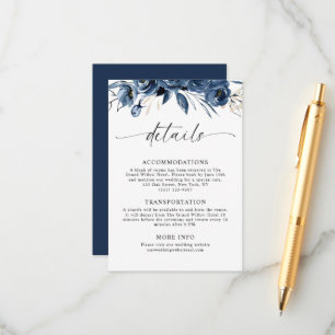 Carte D'accompagnement Détails de mariage bleu marine écriture élégante c
