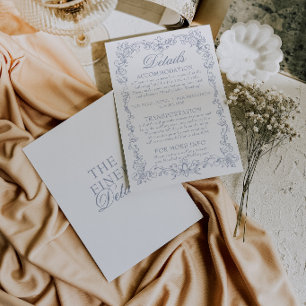 Carte D'accompagnement Détails de mariage bleu poussiéreux vintage d'arge