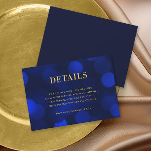Carte D'accompagnement Détails de mariage Bleu Saphir avec lumières Bokeh