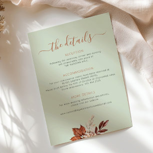 Carte D'accompagnement Détails de mariage bohème d'automne feuilles vert