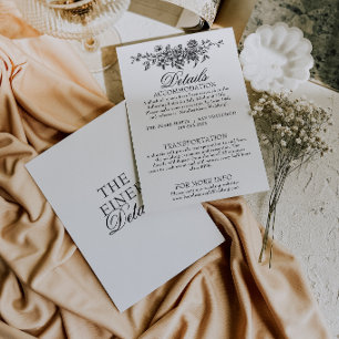 Carte D'accompagnement Détails de mariage bohème floral noir et blanc de 