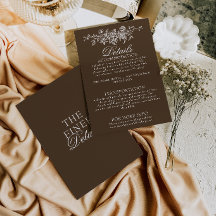 Détails de mariage bohème floraux marron chocolat