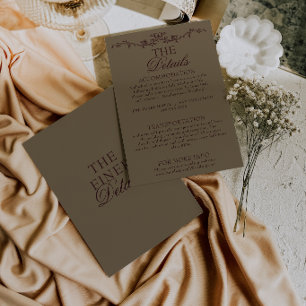 Carte D'accompagnement Détails de mariage bohème floraux taupe bordeaux c