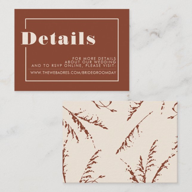 Carte D'accompagnement Détails de mariage bohème herbe de la Pampa Terrac (Devant / Derrière)