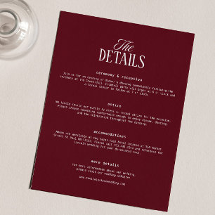 Carte D'accompagnement Détails de mariage bordeaux Old Money de luxe