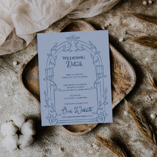 Carte D'accompagnement Détails de mariage botanique avec arche ornée bleu