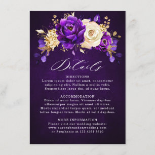 Carte D'accompagnement Détails de mariage botanique Royal Violet Or