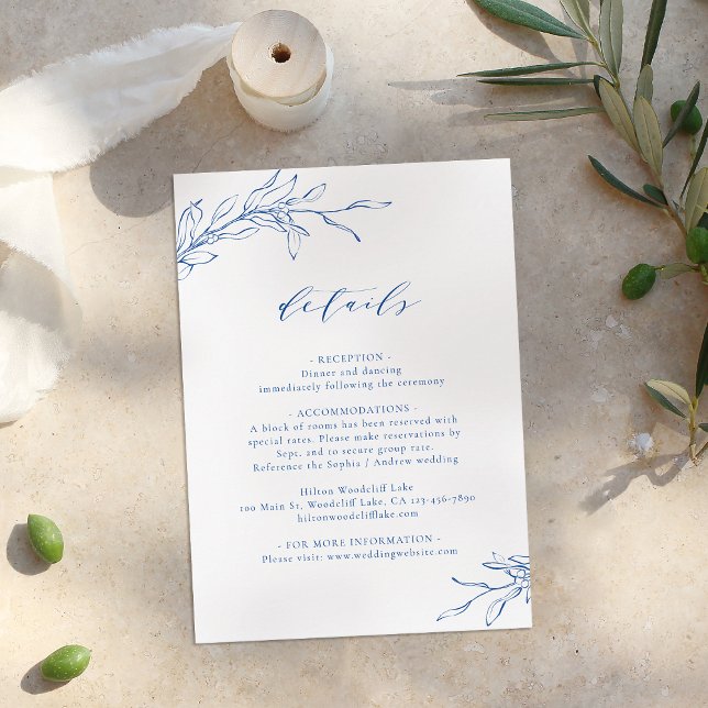 Carte D'accompagnement Détails de mariage botaniques d'élégance simple bl (Blue simple elegance botanical wedding details enclosure card)