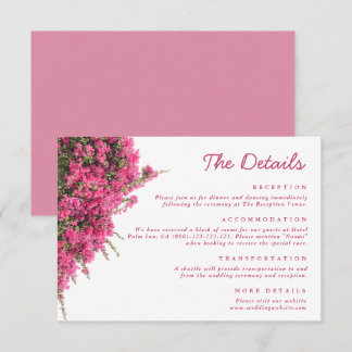 Carte D'accompagnement Détails de mariage Bougainvillée rose aquarelle