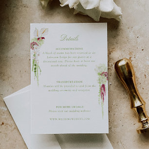 Carte D'accompagnement Détails de mariage Bouquet en cascade d'Anthurium