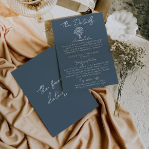 Carte D'accompagnement Détails de mariage Bouquet Floral Bleu Marina Boho