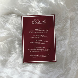 Carte D'accompagnement Détails de mariage burgundy Quiet Luxury