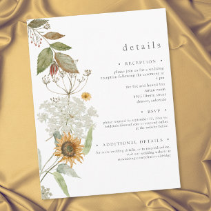 Carte D'accompagnement Détails de mariage champêtre avec tournesols et fl