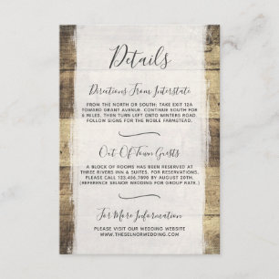 Carte D'accompagnement Détails de mariage champêtre en bois rustique / Di