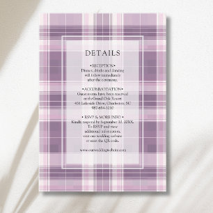 Carte D'accompagnement Détails de mariage champêtre vintage prune plaid v