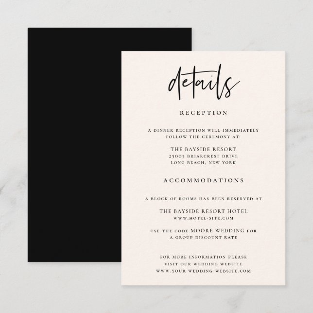 Carte D'accompagnement Détails de mariage chic moderne (Devant / Derrière)