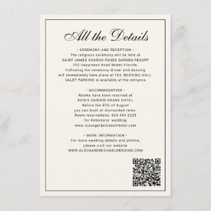 Carte D'accompagnement Détails de mariage classiques traditionnels en ivo