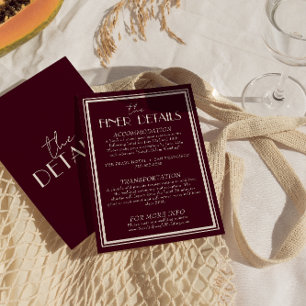 Carte D'accompagnement Détails de mariage Classy Raspberry Ivory Old Mone