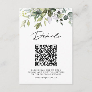 Carte D'accompagnement Détails de mariage Code QR à feuilles de Eucalyptu