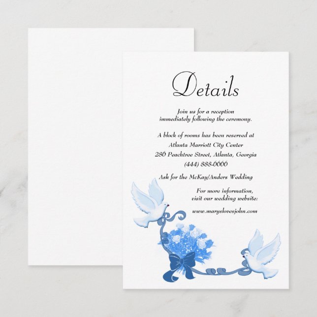 Carte D'accompagnement Détails de mariage colombes romantiques et fleurs  (Devant / Derrière)