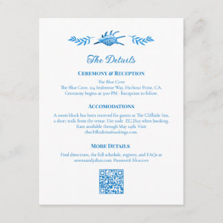 Carte D'accompagnement Détails de mariage côtier Bleu et blanc coquillage