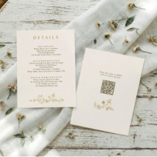 Carte D'accompagnement Détails de mariage crème doré floral français vint
