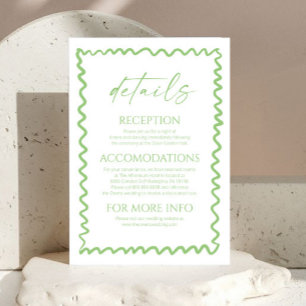 Carte D'accompagnement Détails de mariage de bordure ondulée verte citron