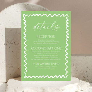 Carte D'accompagnement Détails de mariage de bordure ondulée verte citron