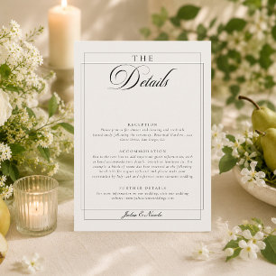 Carte D'accompagnement Détails de mariage de calligraphie ivoire noir cla