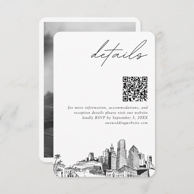Carte D'accompagnement Détails de mariage de destination Miami Code QR Pe (Devant / Derrière)