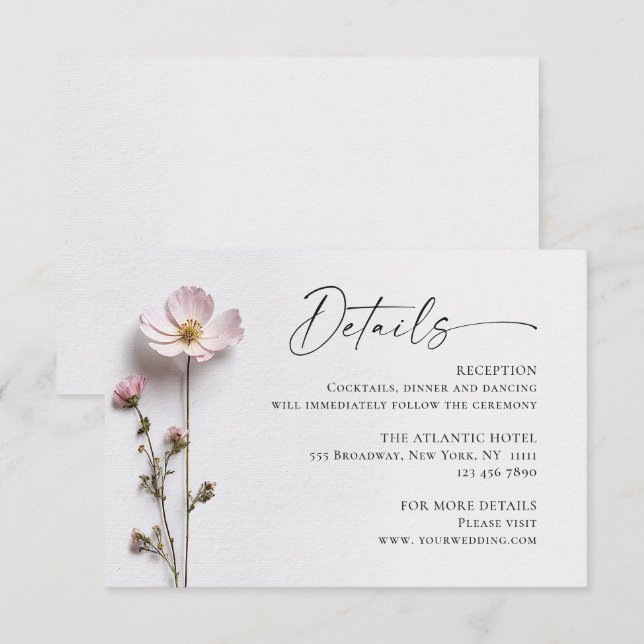 Carte D'accompagnement Détails de mariage de fleurs sauvages à l'aquarell (Devant / Derrière)