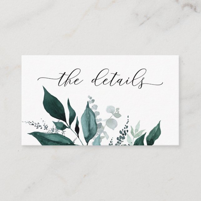 Carte D'accompagnement Détails de mariage de la forêt botanique émeraude (Devant)