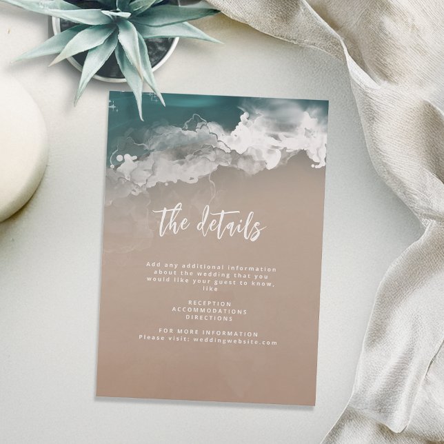 Carte D'accompagnement Détails de mariage de la plage océanique Abstraite (Abstract moody ocean beach wedding details enclosure card)