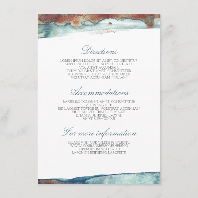 Carte D'accompagnement Détails de mariage de mer de lavis d'aquarelle - I (Devant)
