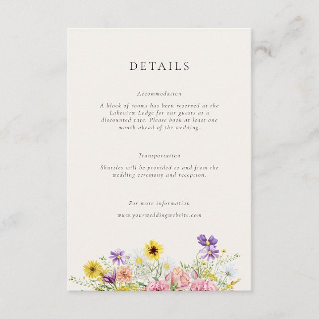 Carte D'accompagnement Détails de mariage de prairie de fleurs sauvages à (Devant)